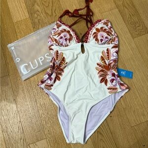 Ornate Floral V-Neck Keyhole One Piece Swimsuit